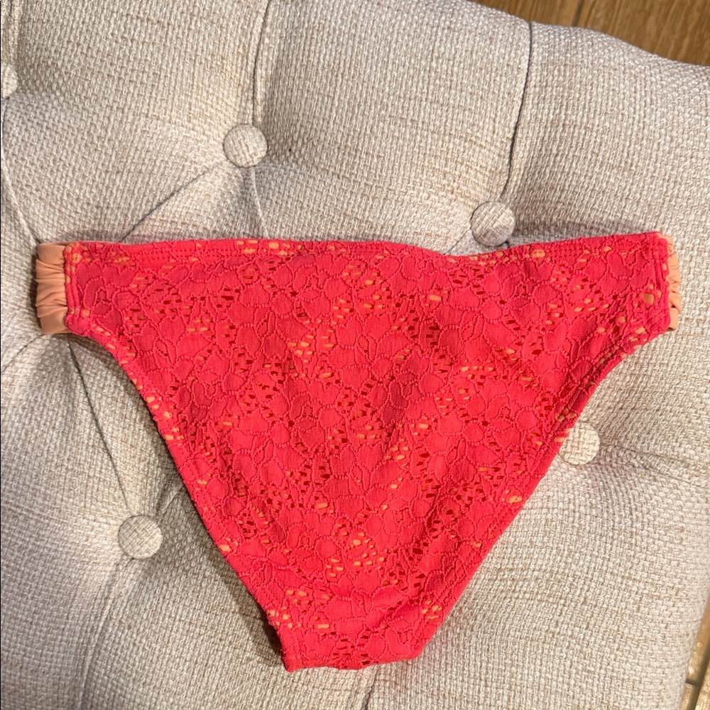 California Waves Coral And Pink Lace Overlay Bikini Bottom - Picture 3 of 3